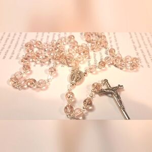 Rosary Pale Pink Rosary With Silver Accents